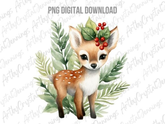 Download Cute Watercolor Christmas Reindeer PNG - Reindeer Collection