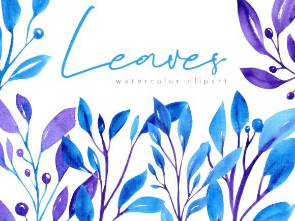 Download Blue&amp;purple Watercolor Leaves Clipart - Leaves Collection