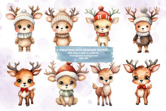 Download Watercolor Cute Reindeer PNG Clipart - Reindeer Collection
