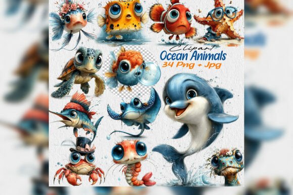 Download Ocean Animals Clipart PNG Summer Bundle - Ocean animals clipart Collection