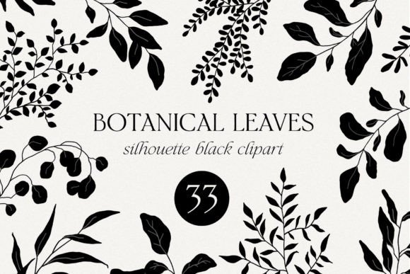 Download Botanical Black Floral Leaves Clipart - Premium Bundle