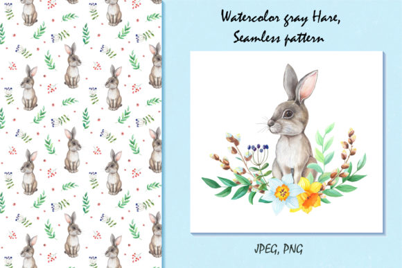 Download Watercolor Gray Hare,flower, Leaves - Leaves Collection